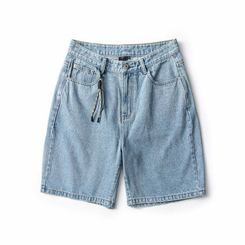 Coquette Aesthetic Denim Knee-Length Jorts with Keychain - Y2K Fashion Statement Piece