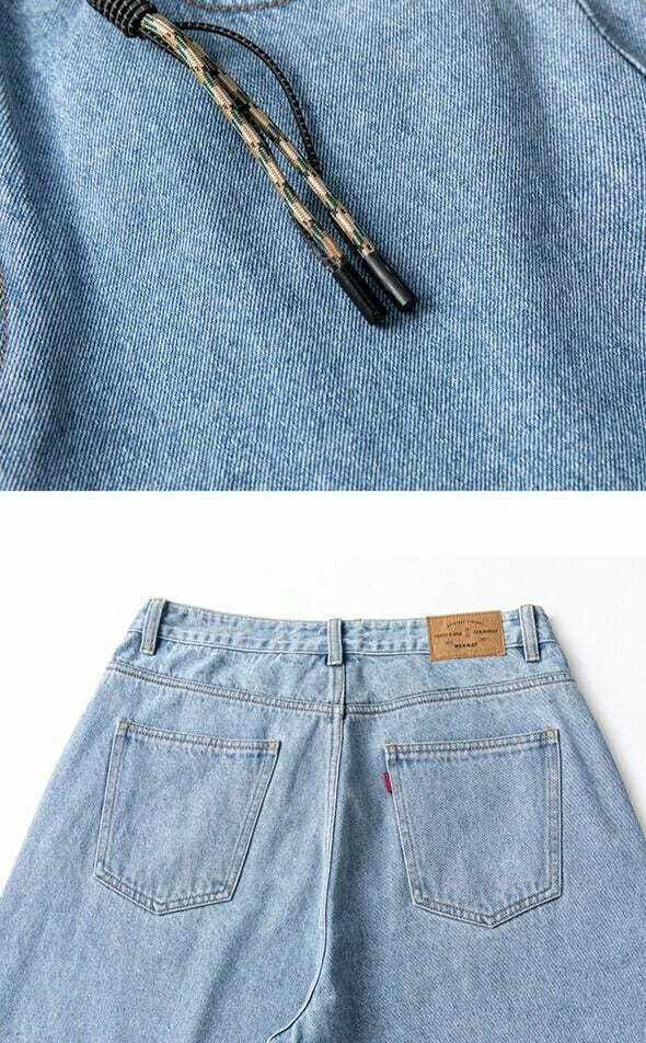 Coquette Aesthetic Denim Knee-Length Jorts with Keychain - Y2K Fashion Statement Piece