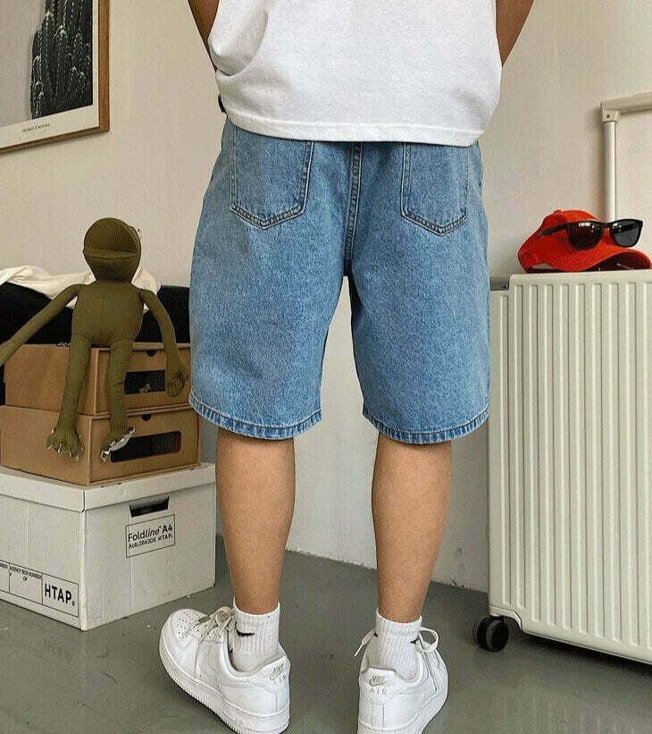 Coquette Aesthetic Denim Knee-Length Jorts with Keychain - Y2K Fashion Statement Piece