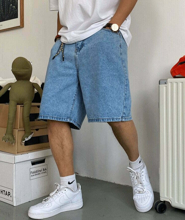 Coquette Aesthetic Denim Knee-Length Jorts with Keychain - Y2K Fashion Statement Piece