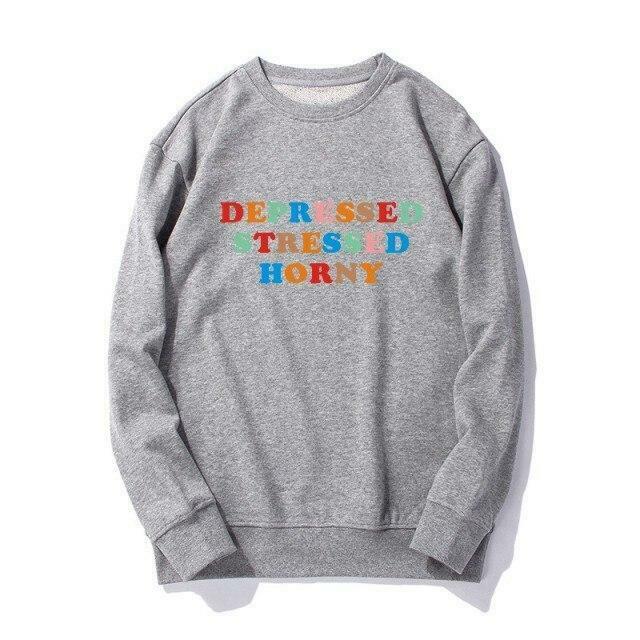 Coquette Aesthetic Depressed Stressed Horny Hoodie - Y2K Fashion Grunge Style
