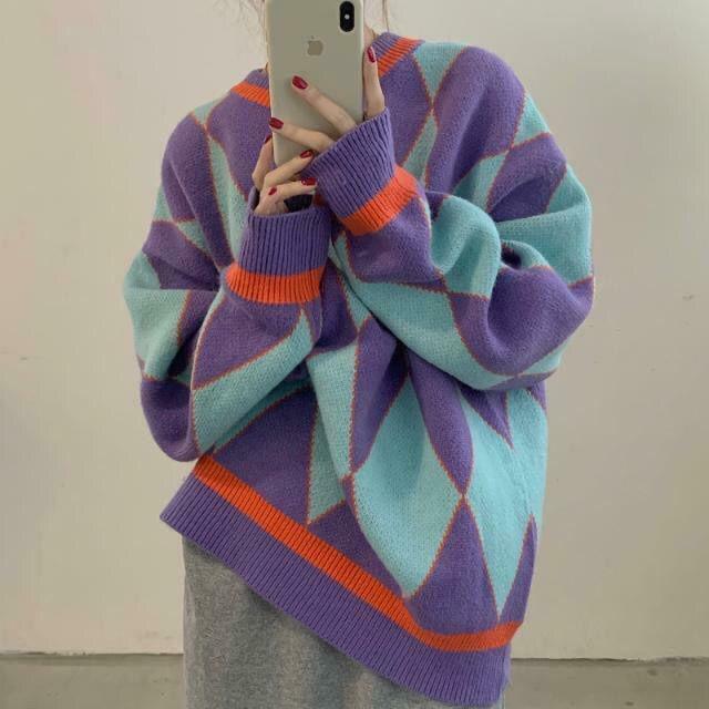 Coquette Aesthetic Diamond Pattern Sweater - Y2K Fashion Statement Piece