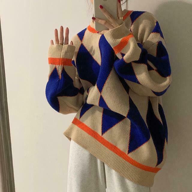 Coquette Aesthetic Diamond Pattern Sweater - Y2K Fashion Statement Piece
