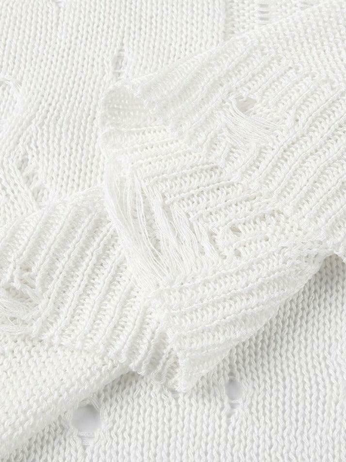 Coquette Aesthetic Distressed Crochet Knit Top - Y2K Fashion Women's Clothing