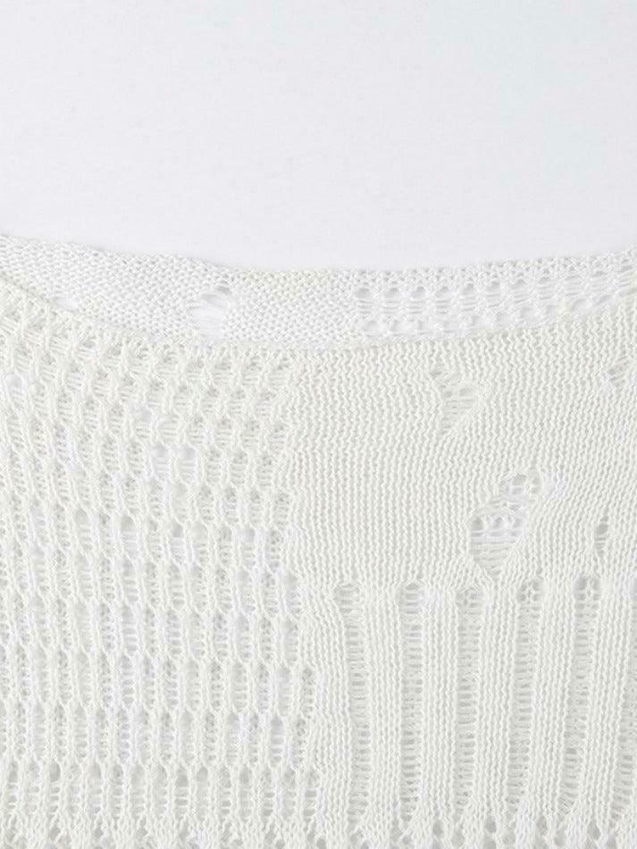 Coquette Aesthetic Distressed Crochet Knit Top - Y2K Fashion Women's Clothing