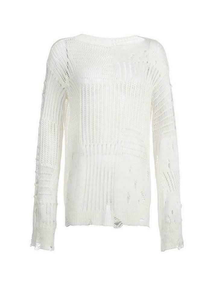 Coquette Aesthetic Distressed Crochet Knit Top - Y2K Fashion Women's Clothing