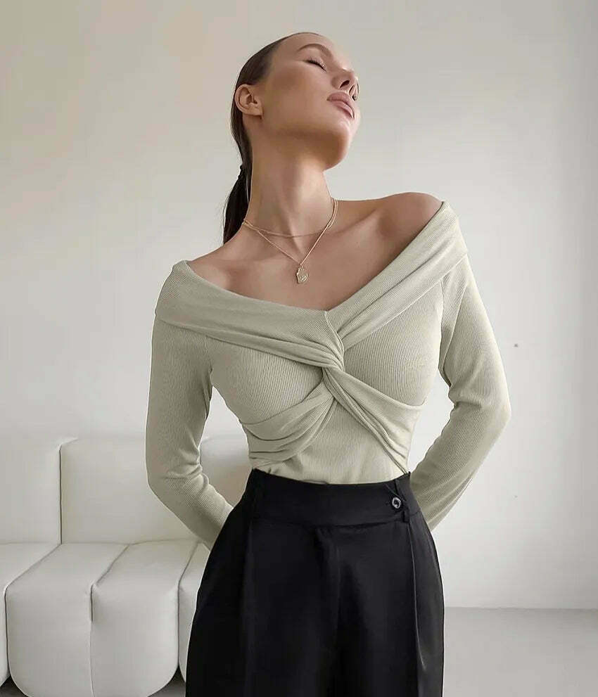 Coquette Aesthetic Draped Slash Neck Tunic - Y2K Fashion Statement Piece