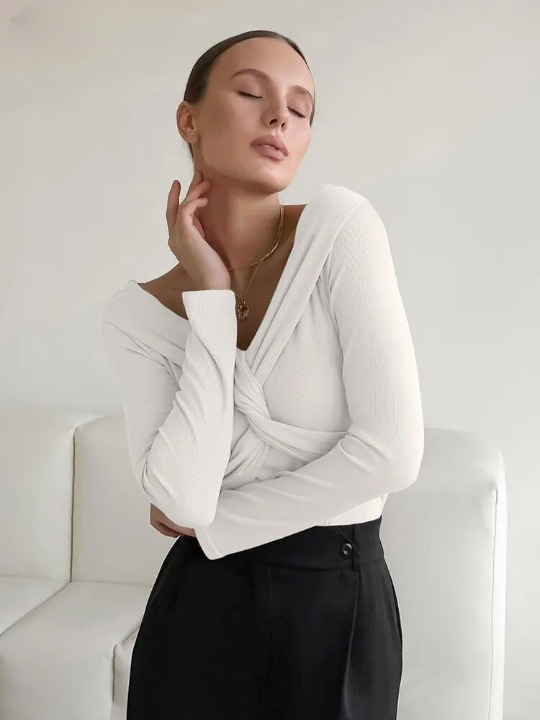 Coquette Aesthetic Draped Slash Neck Tunic - Y2K Fashion Statement Piece