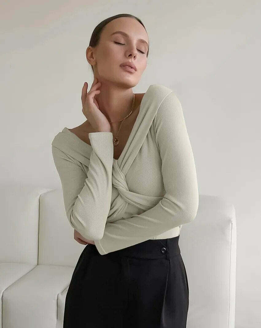 Coquette Aesthetic Draped Slash Neck Tunic - Y2K Fashion Statement Piece