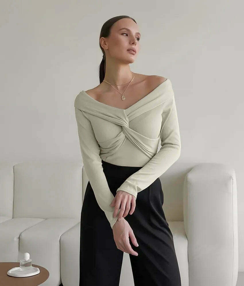 Coquette Aesthetic Draped Slash Neck Tunic - Y2K Fashion Statement Piece