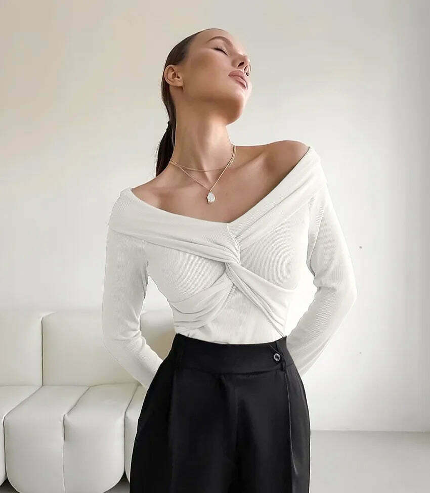 Coquette Aesthetic Draped Slash Neck Tunic - Y2K Fashion Statement Piece