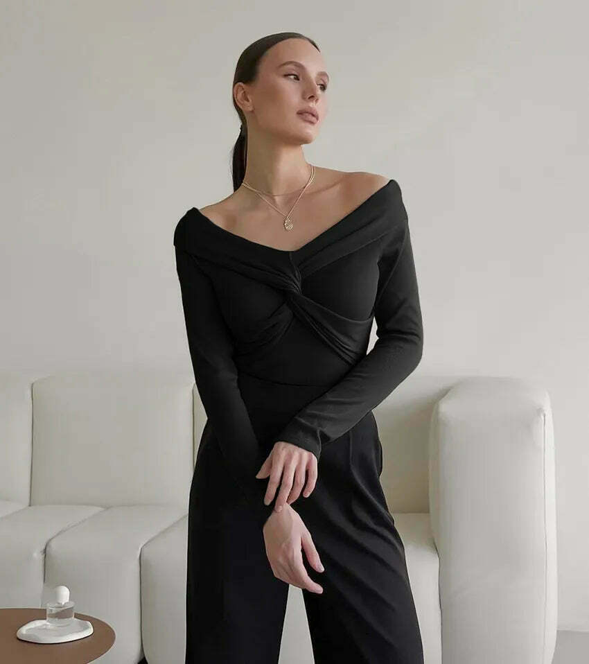 Coquette Aesthetic Draped Slash Neck Tunic - Y2K Fashion Statement Piece