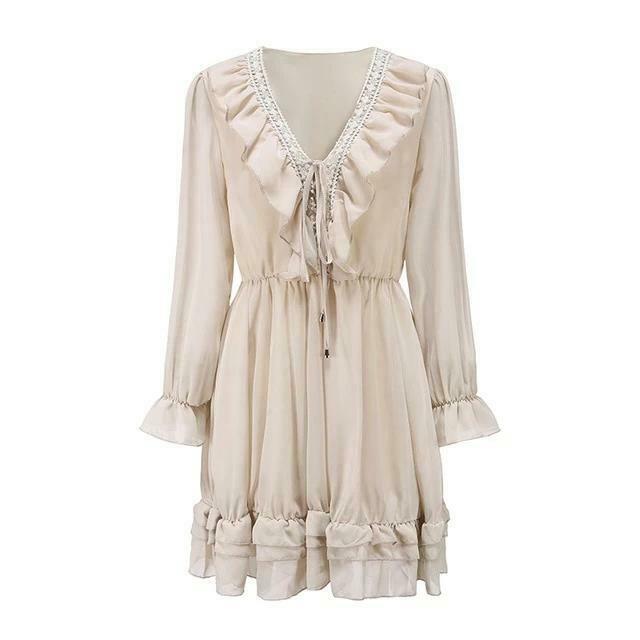 Coquette Aesthetic Dream Chiffon Dress - Y2K Fashion with Grunge and Pastel Goth Vibes