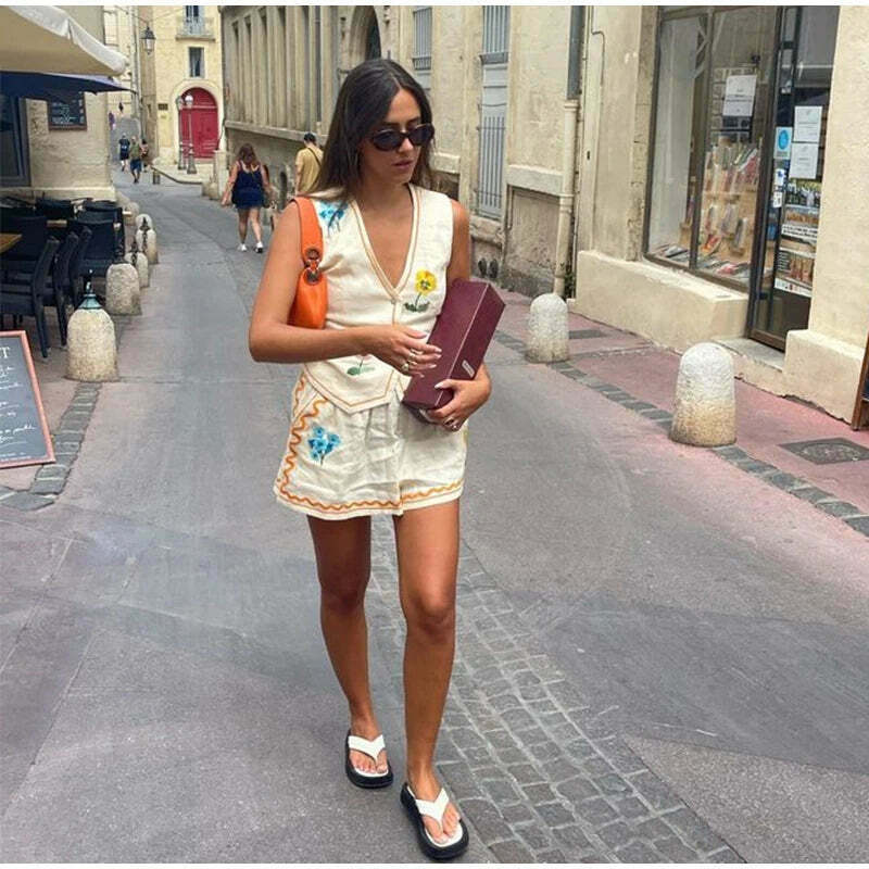 Coquette Aesthetic Embroidered Shorts Set - Y2K Fashion Women's Outfit
