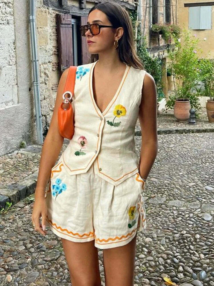 Coquette Aesthetic Embroidered Shorts Set - Y2K Fashion Women's Outfit