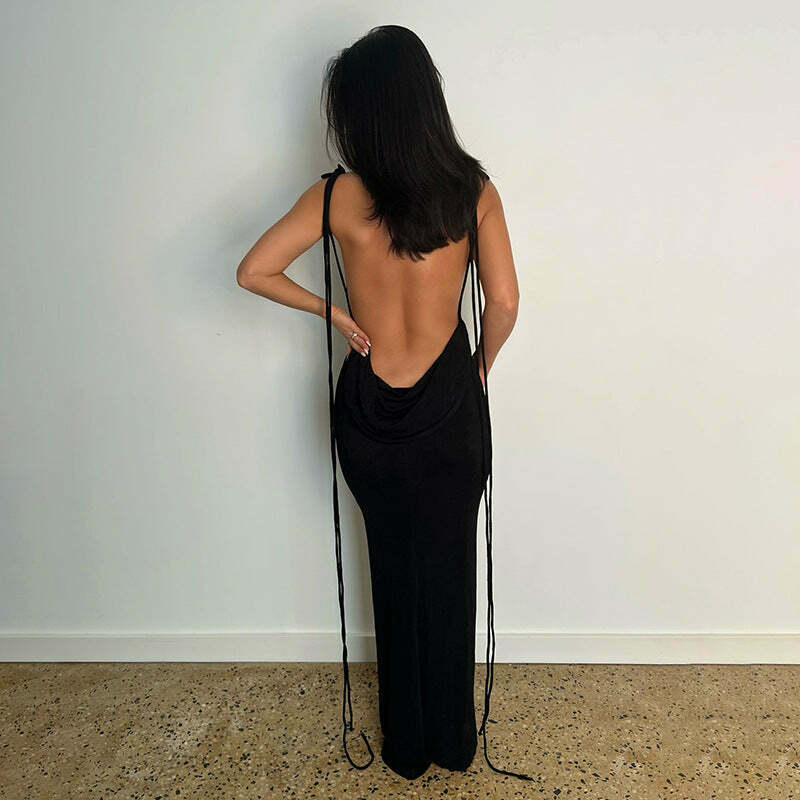 Coquette Aesthetic Emmett Backless Long Dress - Y2K Fashion - Grunge Style with Old Money Elegance