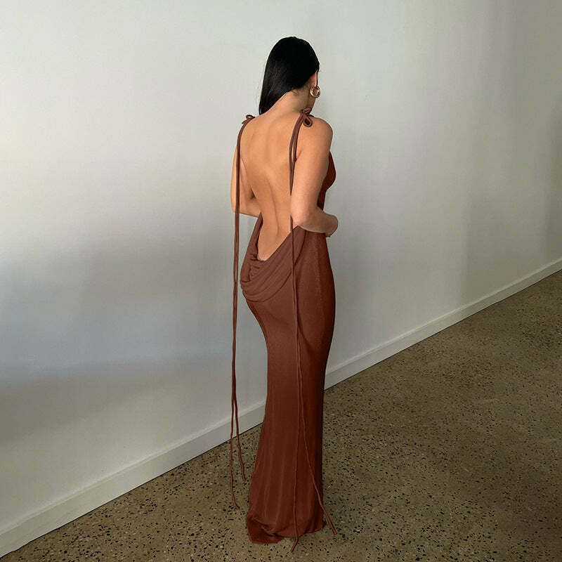Coquette Aesthetic Emmett Backless Long Dress - Y2K Fashion - Grunge Style with Old Money Elegance