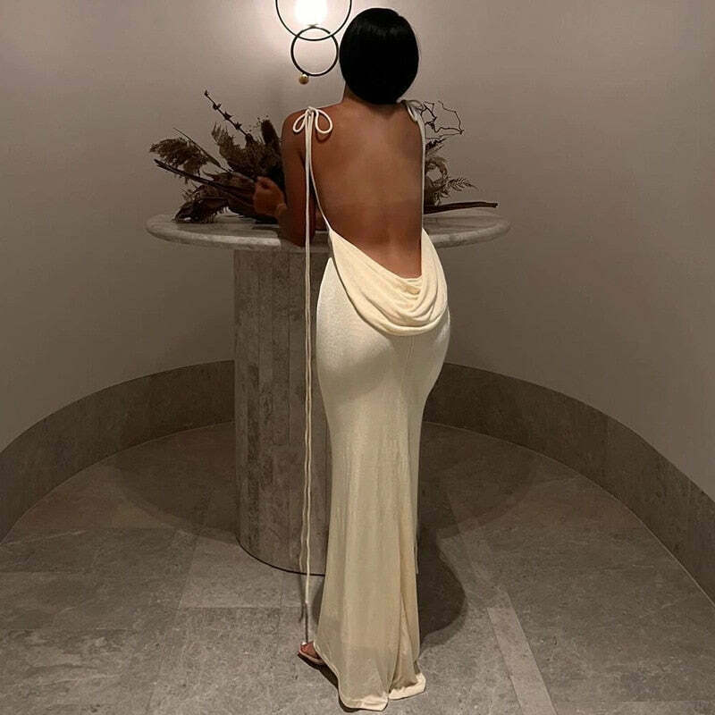 Coquette Aesthetic Emmett Backless Long Dress - Y2K Fashion - Grunge Style with Old Money Elegance