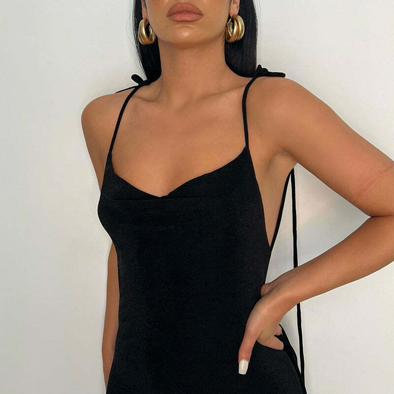 Coquette Aesthetic Emmett Backless Long Dress - Y2K Fashion - Grunge Style with Old Money Elegance