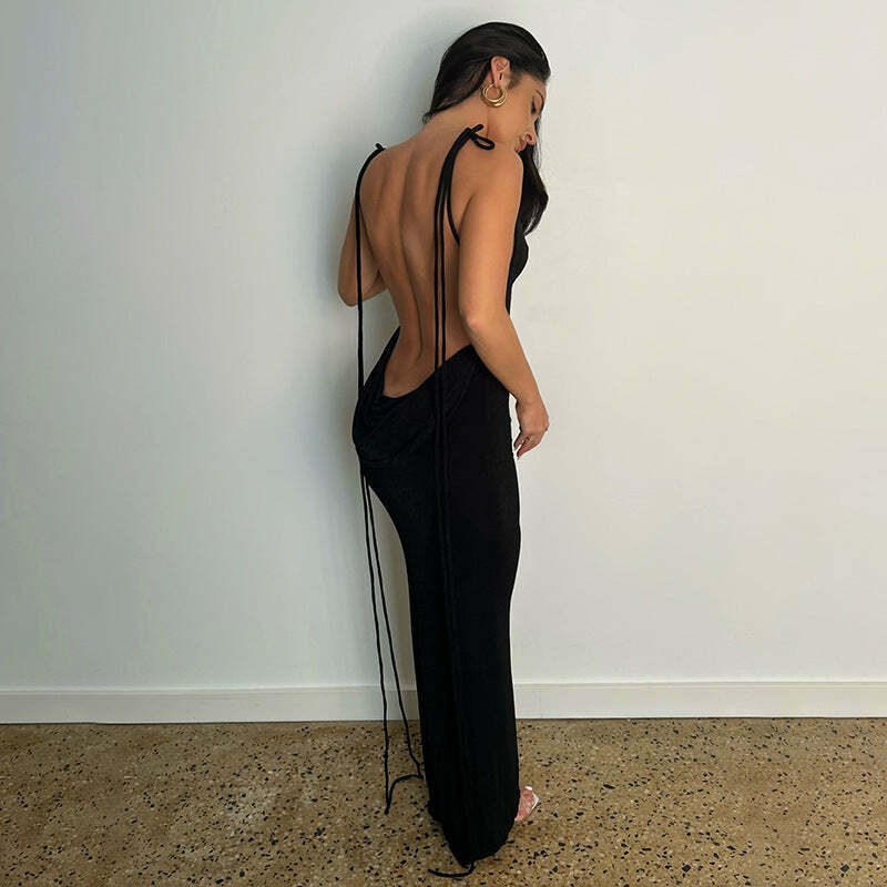 Coquette Aesthetic Emmett Backless Long Dress - Y2K Fashion - Grunge Style with Old Money Elegance
