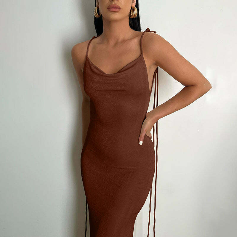 Coquette Aesthetic Emmett Backless Long Dress - Y2K Fashion - Grunge Style with Old Money Elegance