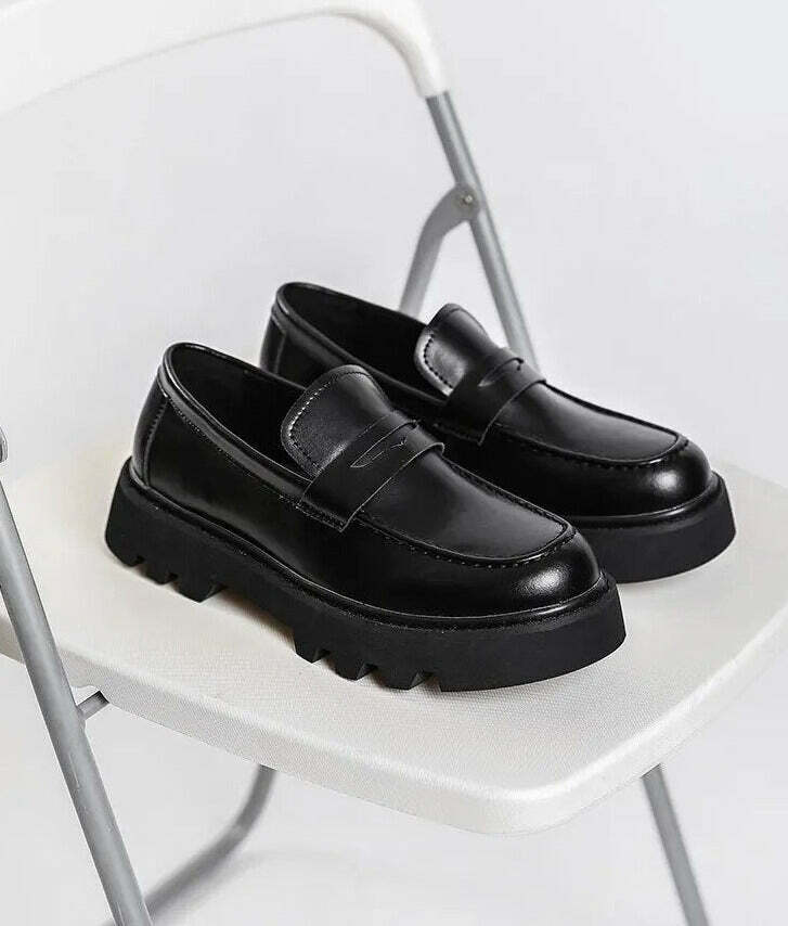 Coquette Aesthetic Faux Leather Chunky Sole Loafers - Y2K Fashion Women's Footwear
