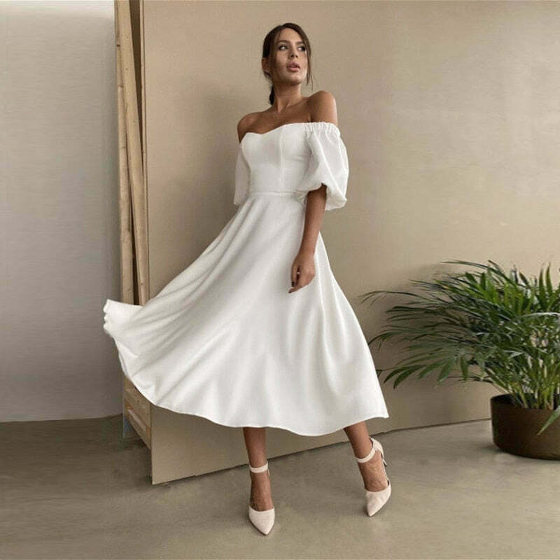 Coquette Aesthetic Felix Puff Sleeves Dress - Y2K Fashion Women's Clothing