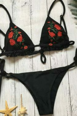 Coquette Aesthetic Floral Applique Cami Swimsuit - Y2K Fashion Women's Swimwear