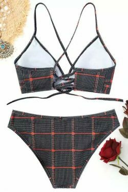 Coquette Aesthetic Floral Back Lace-Up Bikini - Trendy Y2K Fashion Swimwear
