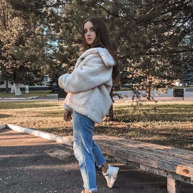 Coquette Aesthetic Fur Overcoat for Women - Y2K Fashion Statement Piece