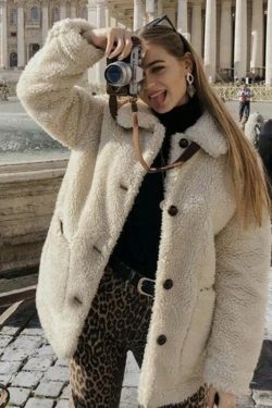 Coquette Aesthetic Fur Overcoat for Women - Y2K Fashion Statement Piece