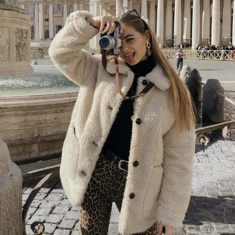 Coquette Aesthetic Fur Overcoat for Women - Y2K Fashion Statement Piece