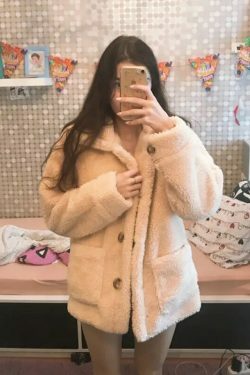 Coquette Aesthetic Fur Overcoat for Women - Y2K Fashion Statement Piece