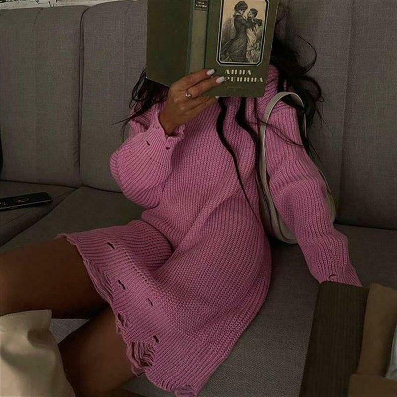 Coquette Aesthetic Fuzzy Knit Sweater Dress - Y2K Fashion for Women