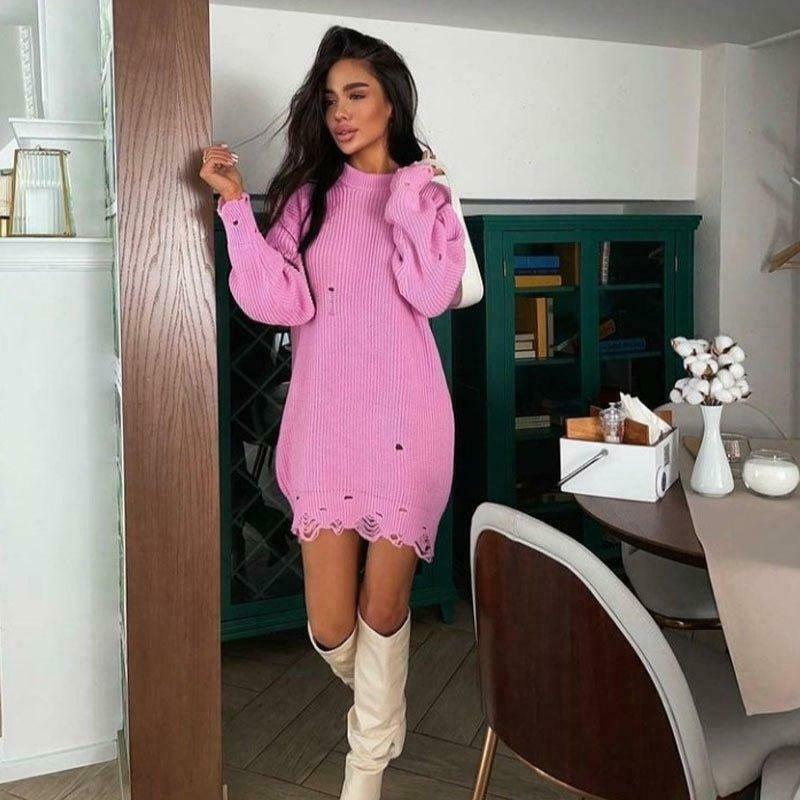Coquette Aesthetic Fuzzy Knit Sweater Dress - Y2K Fashion for Women