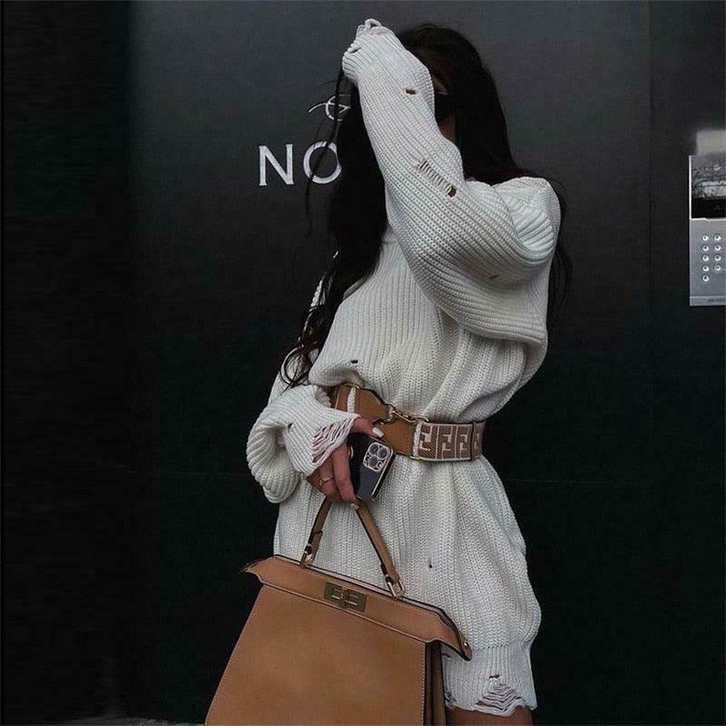 Coquette Aesthetic Fuzzy Knit Sweater Dress - Y2K Fashion for Women