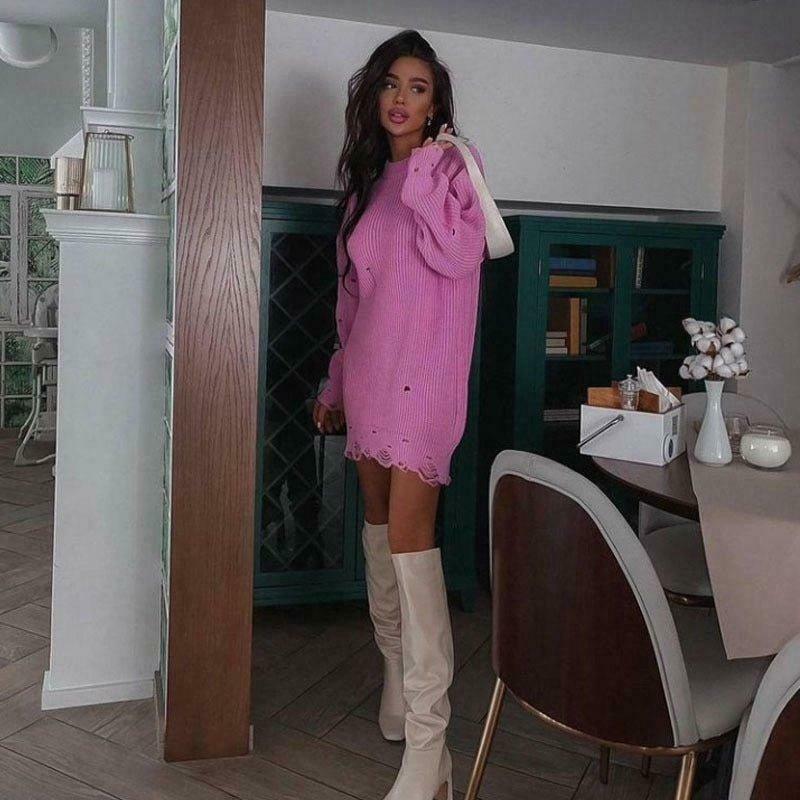 Coquette Aesthetic Fuzzy Knit Sweater Dress - Y2K Fashion for Women