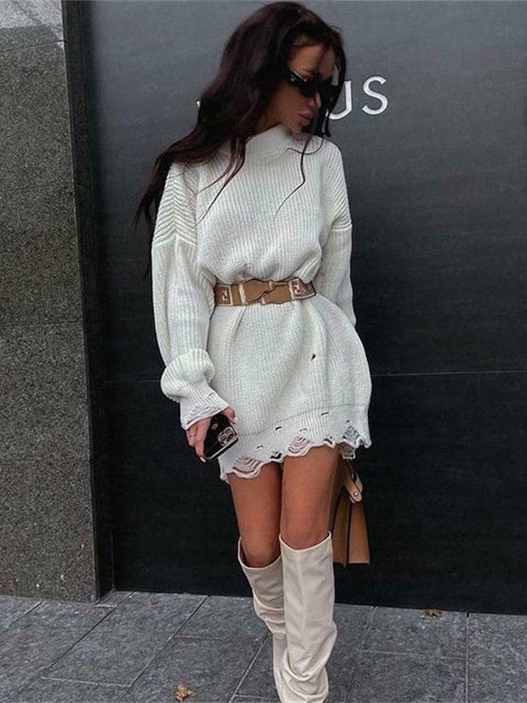 Coquette Aesthetic Fuzzy Knit Sweater Dress - Y2K Fashion for Women