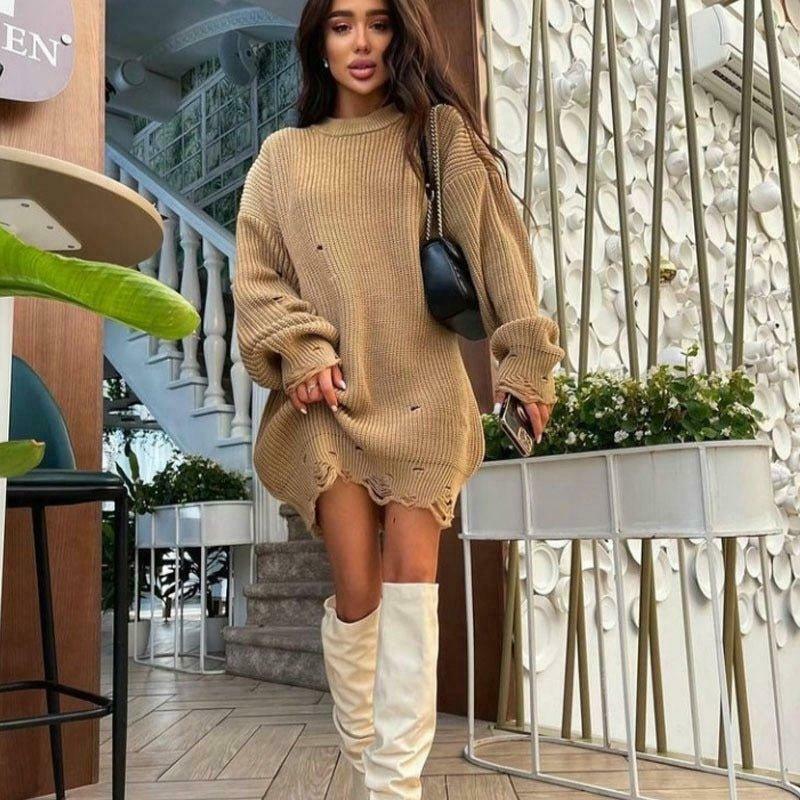 Coquette Aesthetic Fuzzy Knit Sweater Dress - Y2K Fashion for Women