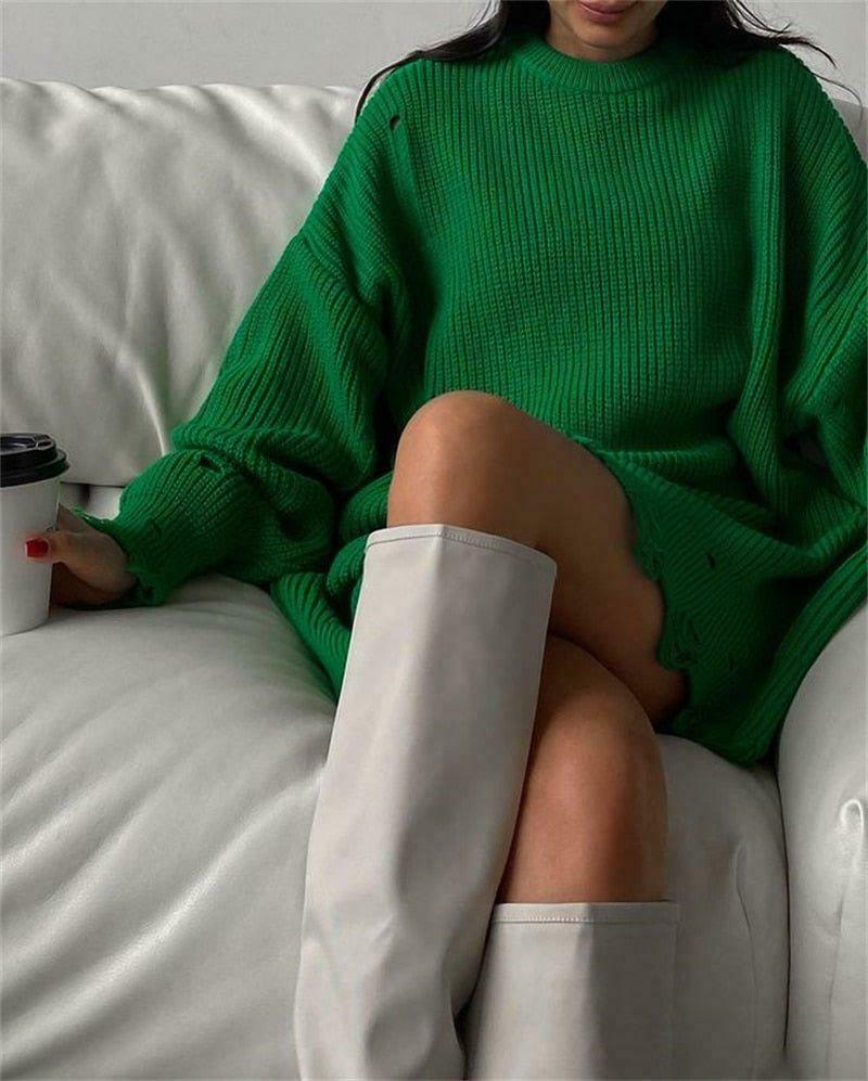 Coquette Aesthetic Fuzzy Knit Sweater Dress - Y2K Fashion for Women