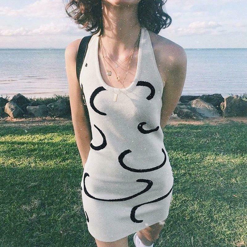 Coquette Aesthetic Gemma Backless Halter Dress - Y2K Fashion Statement for Women