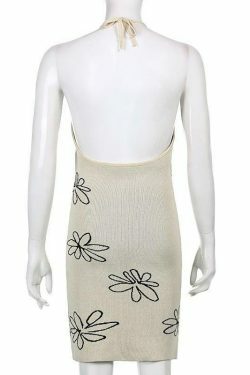 Coquette Aesthetic Gemma Backless Halter Dress - Y2K Fashion Statement for Women