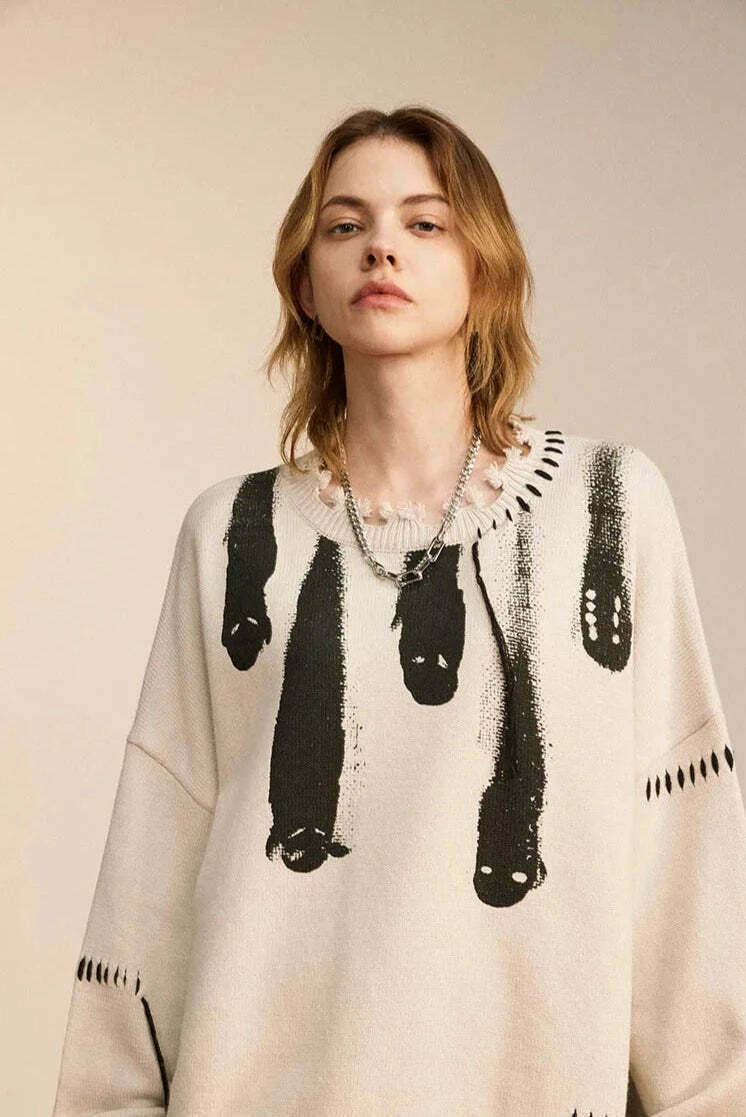 Coquette Aesthetic Ghost Graphic Knitted Sweater for Y2K Fashion and Grunge Style
