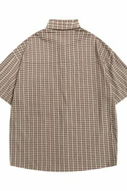 Coquette Aesthetic Gingham Grandad Shirt - Y2K Fashion Half Sleeve Top