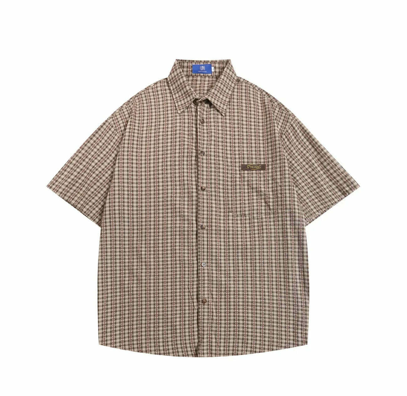 Coquette Aesthetic Gingham Grandad Shirt - Y2K Fashion Half Sleeve Top