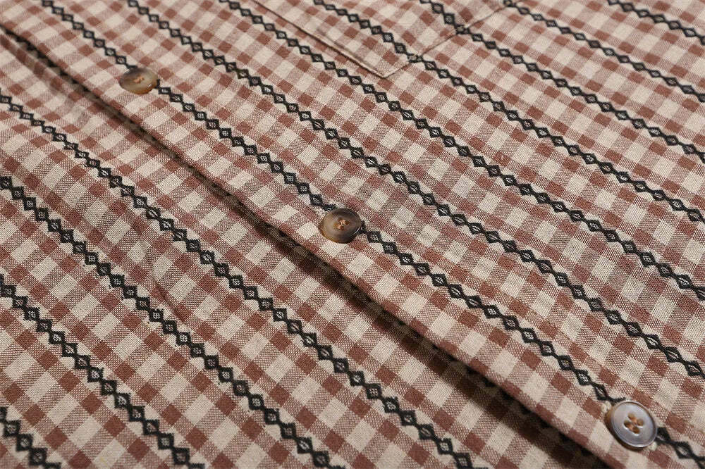 Coquette Aesthetic Gingham Grandad Shirt - Y2K Fashion Half Sleeve Top
