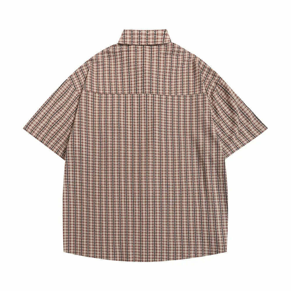 Coquette Aesthetic Gingham Grandad Shirt - Y2K Fashion Half Sleeve Top