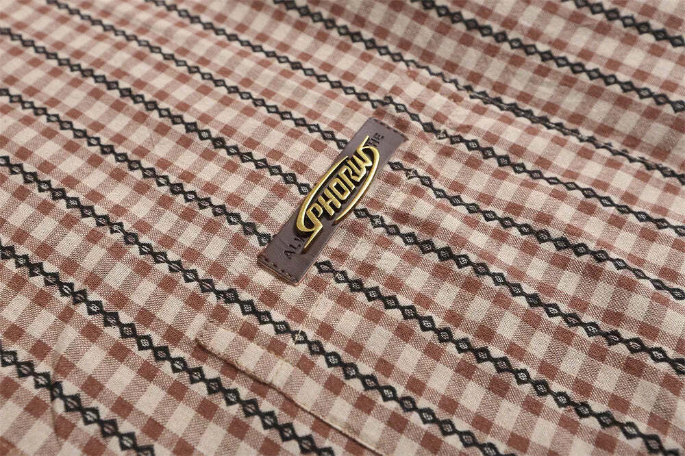 Coquette Aesthetic Gingham Grandad Shirt - Y2K Fashion Half Sleeve Top