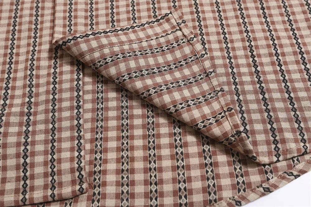 Coquette Aesthetic Gingham Grandad Shirt - Y2K Fashion Half Sleeve Top