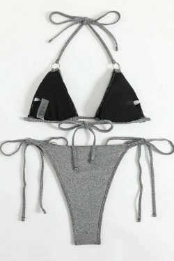 Coquette Aesthetic Gray Swimsuit Bikini for Women - Y2K Fashion Statement